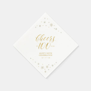 Modern Gold Sparkle & Cheers 100th Birthday Party  Napkin