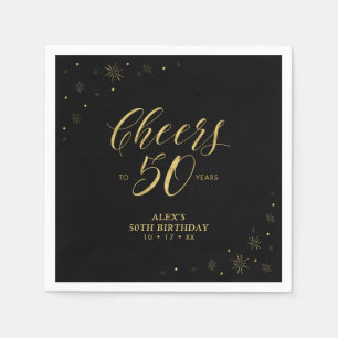 Modern Gold Sparkle & Cheers 50th Birthday Party Napkin