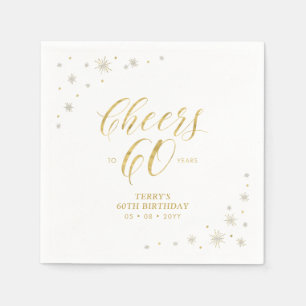 Modern Gold Sparkle & Cheers 60th Birthday Party Napkin