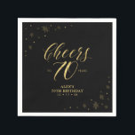 Modern Gold Sparkle & Cheers 70th Birthday Party Napkin<br><div class="desc">This custom paper napkin will add stylish detail to your special day. This design features sparkle graphics and typography " Cheers to 70 years" in gold foil texture on a black background. Perfect for a modern gold theme 70th birthday party. Matching invitations and stationeries are available in my shop BaraBomDesign....</div>