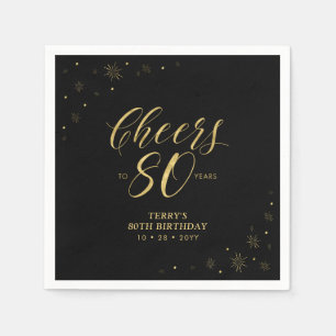Modern Gold Sparkle & Cheers 80th Birthday Party Napkin