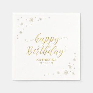 Modern Gold Sparkle Happy Birthday Paper Party Napkin