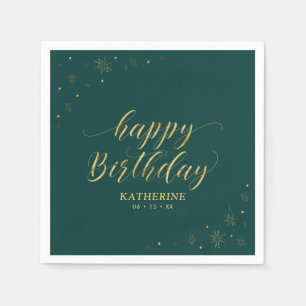 Modern Gold Sparkle Happy Birthday Paper Party Napkin