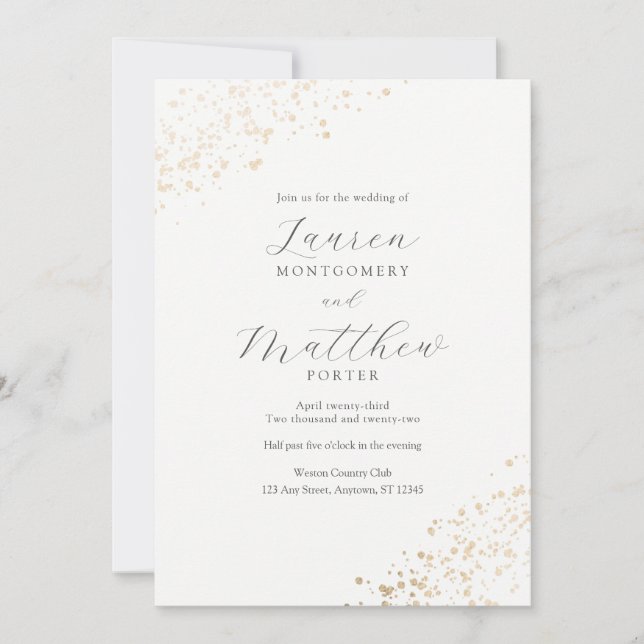 Modern Gold Sparkle Speckles Wedding Invitation (Front)
