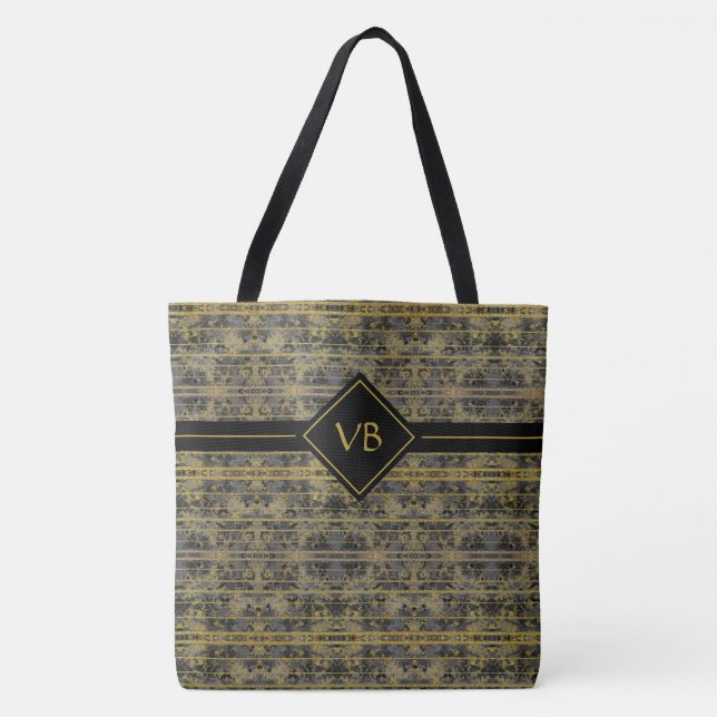 Modern Gold Sparkles Monogrammed Tote Bag (Front)