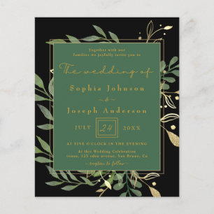 Modern Gold Square &Golden Leaves Greenery wedding Flyer