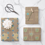 Modern Gold Star Menorahs Dreidels Kraft Hanukkah Wrapping Paper Sheet<br><div class="desc">Hanukkah wrapping paper featuring elegant gold menorahs,  dreidels and Star of David repeat patterns on rust kraft colour wrapping paper.</div>