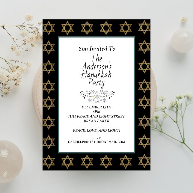 Modern Gold Star of David Hanukkah Day Party Invitation (Creator Uploaded)