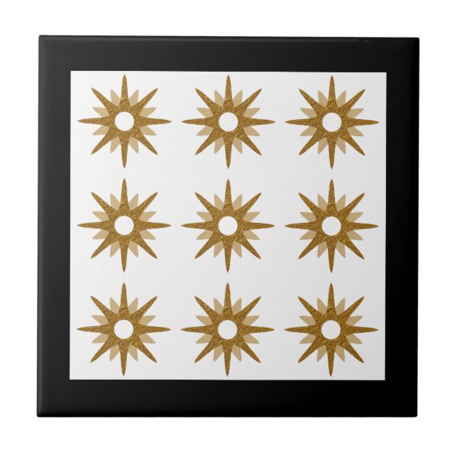 Modern Gold Starburst Pattern | Black Tile (Front)