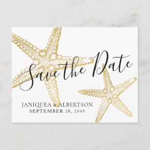 Modern Gold Starfish Save the Date Postcard