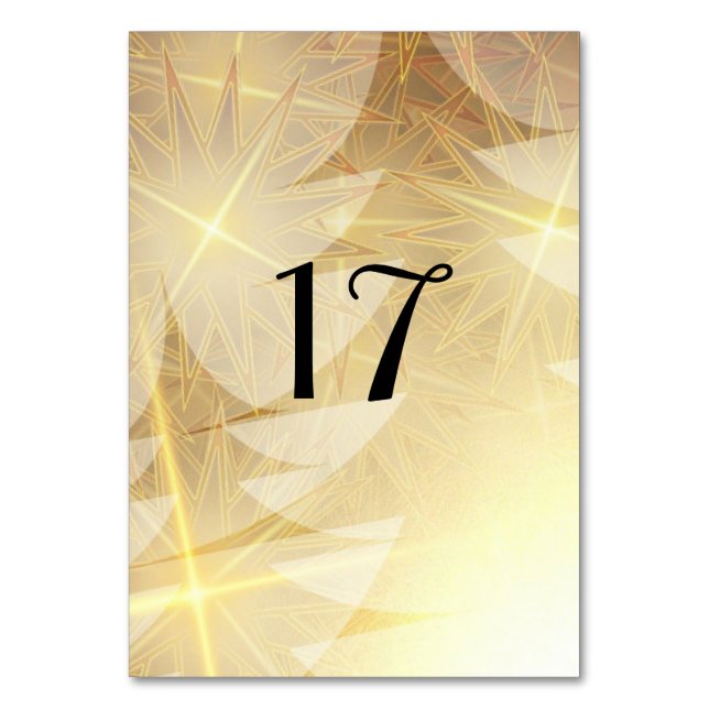 Modern Gold Stars Pine Trees Christmas Holiday Table Number (Front)