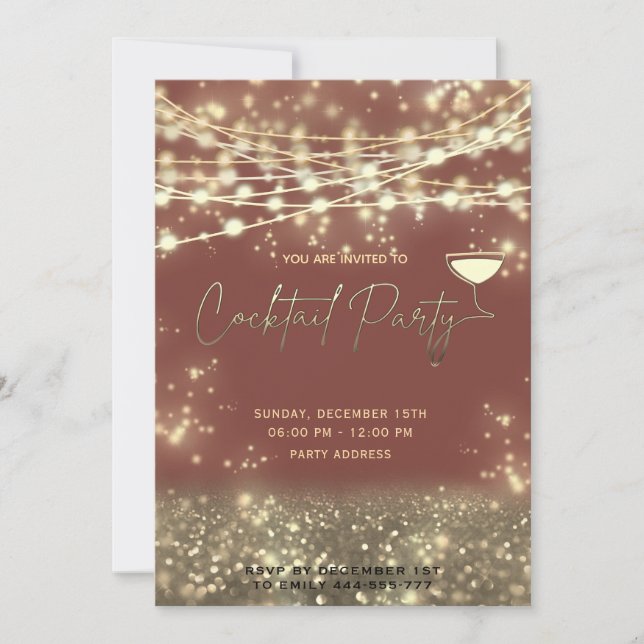Modern Gold string lights corporate Cocktail party Invitation (Front)