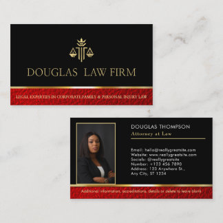 Modern Gold Stripe Black & Red Lawyer Attorney  Business Card