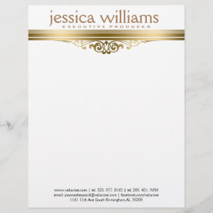 Modern Gold Stripe & Floral Accent Letterhead