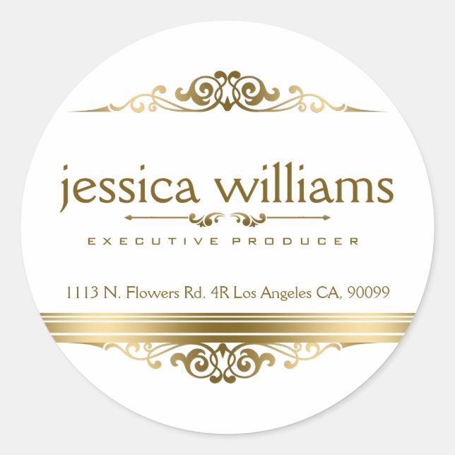 Modern Gold Stripe & Floral Design Element Classic Round Sticker (Front)