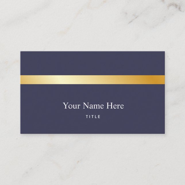 Modern Gold Striped Stylish Navy Business Card (Front)