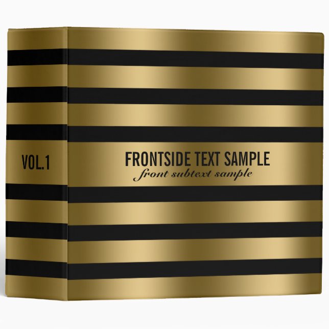 Modern Gold Stripes Black Background Binder (Front/Spine)