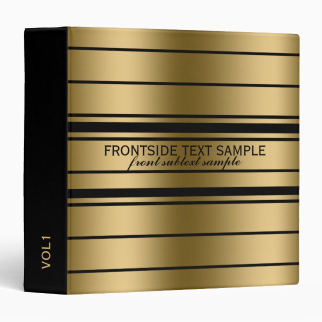 Modern Gold Stripes Custom Black Background Binder (Front/Spine)