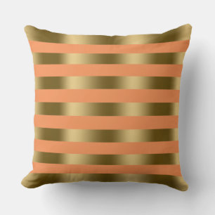 Modern Gold Stripes Custom Orange Background Throw Pillow