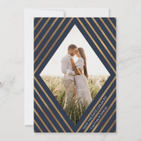 Modern Gold Stripes Diamond Frame Photo Wedding