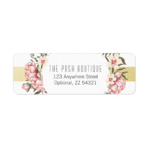 Modern Gold Stripes Floral Roses Adresse de retour