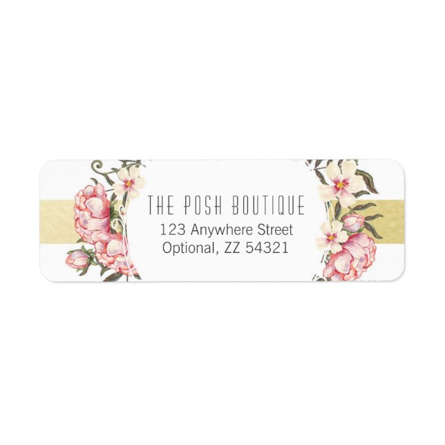 Modern Gold Stripes Floral Roses Adresse de retour (Devant)