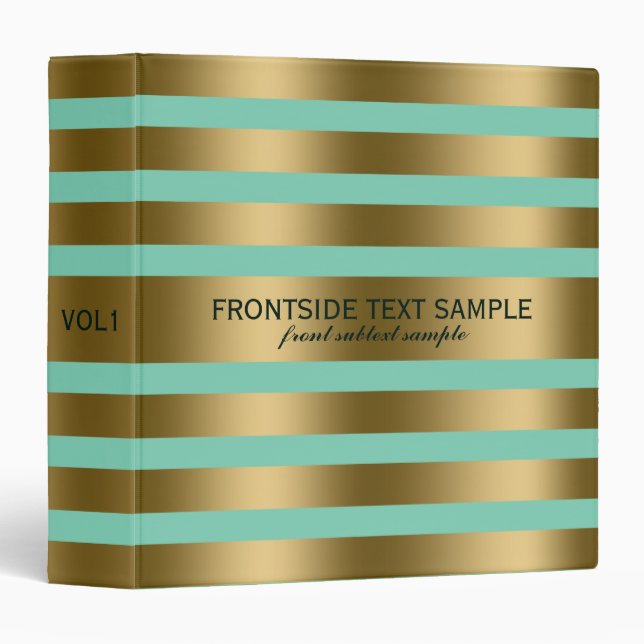 Modern Gold Stripes Mint-Green Background Binder (Front/Spine)
