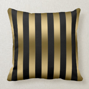 Modern Gold Stripes Pattern Black Background Throw Pillow