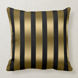 Modern Gold Stripes Pattern Black Background Throw Pillow