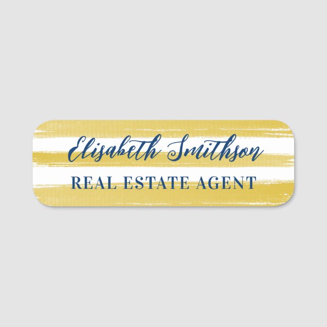 Modern Gold Stripes Personalized ID Badge Template (Front)