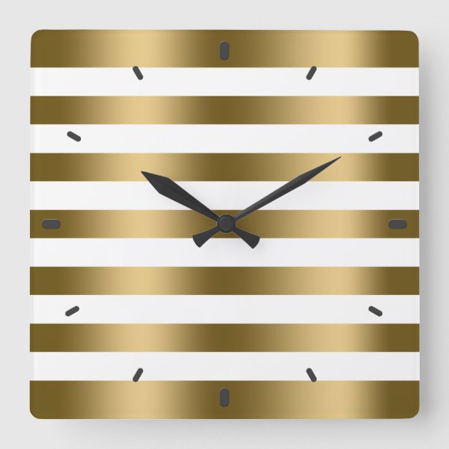 Modern Gold Stripes White Background Square Wall Clock (Front)
