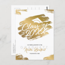 Modern Gold Stroke White Graduation Announcement