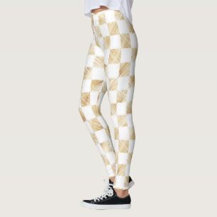 Modern Gold strokes Chequered White Pattern Leggings