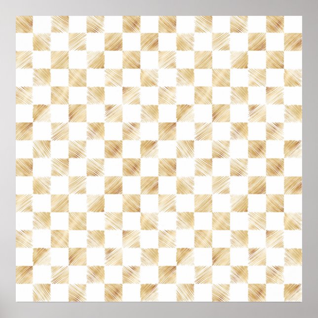 Modern Gold strokes Chequered White Pattern Poster (Front)