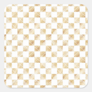 Modern Gold strokes Chequered White Pattern Square Sticker