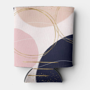Modern Gold Strokes & Circles Minimal Pink Design Can Cooler