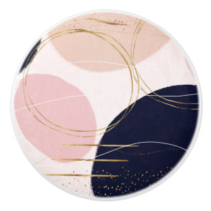 Modern Gold Strokes & Circles Minimal Pink Design Ceramic Knob