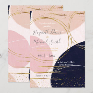 Modern Gold Strokes & Circles Minimal Pink Design Invitation
