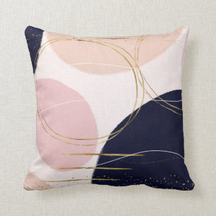 Modern Gold Strokes & Circles Minimal Pink Design Throw Pillow