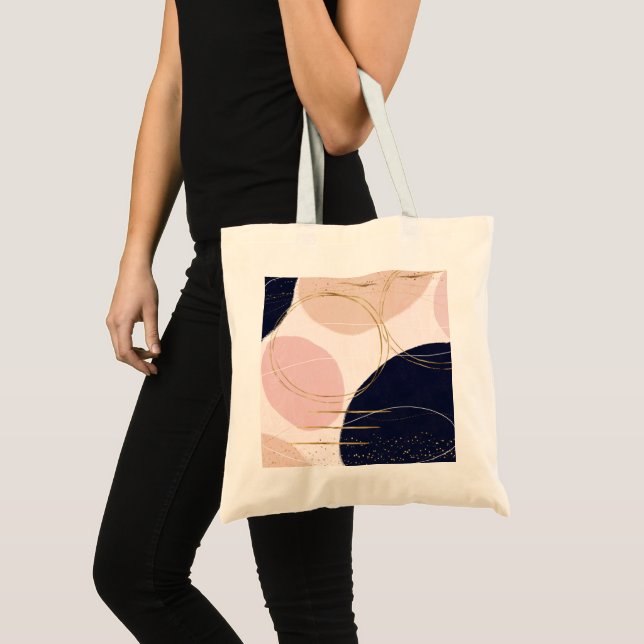 Modern Gold Strokes & Circles Minimal Pink Design Tote Bag (Front (Product))