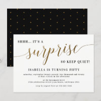 Modern Gold Stylish Script Surprise Birthday Party