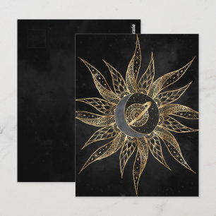 Modern Gold Sun Moon Planet Universe Mandala Postcard