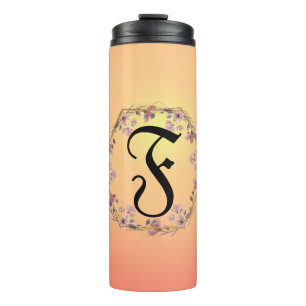 Modern gold sunset gradient flowers Monogram Name Thermal Tumbler