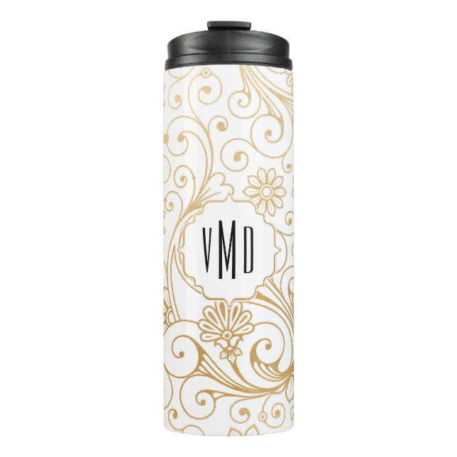 Modern Gold Swirl monogram Thermal Tumbler (Front)