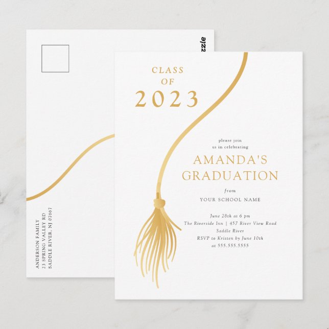 Modern Gold Tassel Graduation Party Postcard (Front/Back)