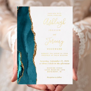 Modern Gold Teal Blue Agate Wedding