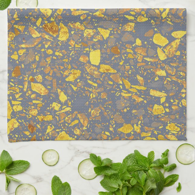 Modern Gold Terrazzo Pattern Kitchen Towel (Folded)