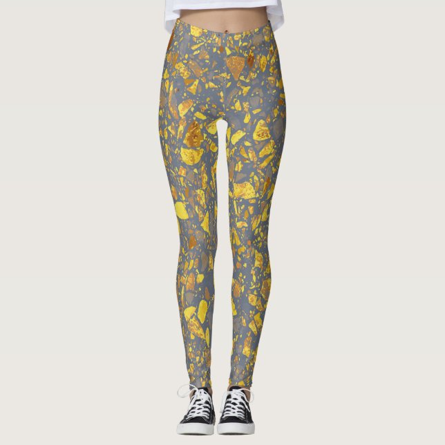 Modern Gold Terrazzo Pattern Leggings (Front)