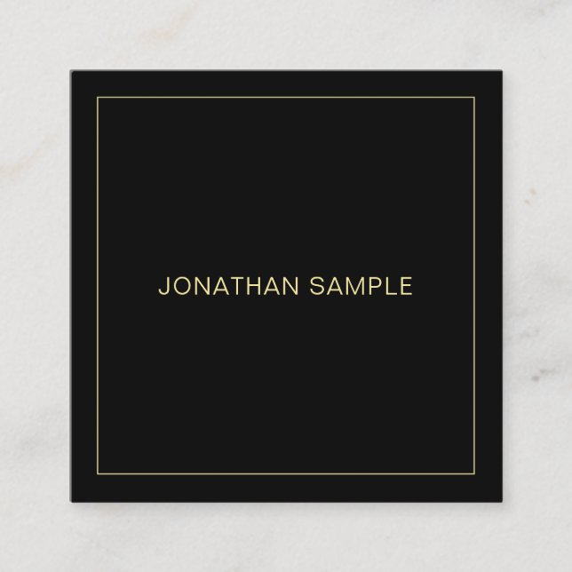 Modern Gold Text Name Elegant Black Template Square Business Card (Front)