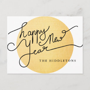 Modern Gold Texture Pattern Happy New Year Script Holiday Postcard